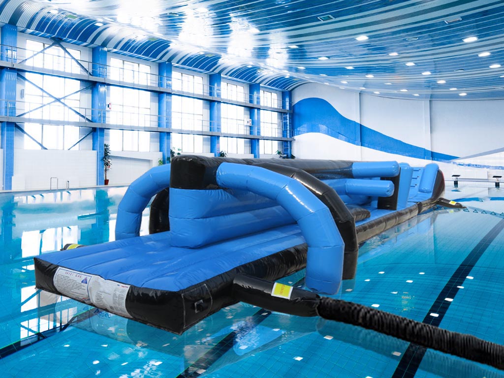 13M Black & Blue Twin Track Pool Inflatable Aqua Run BARRYAR05