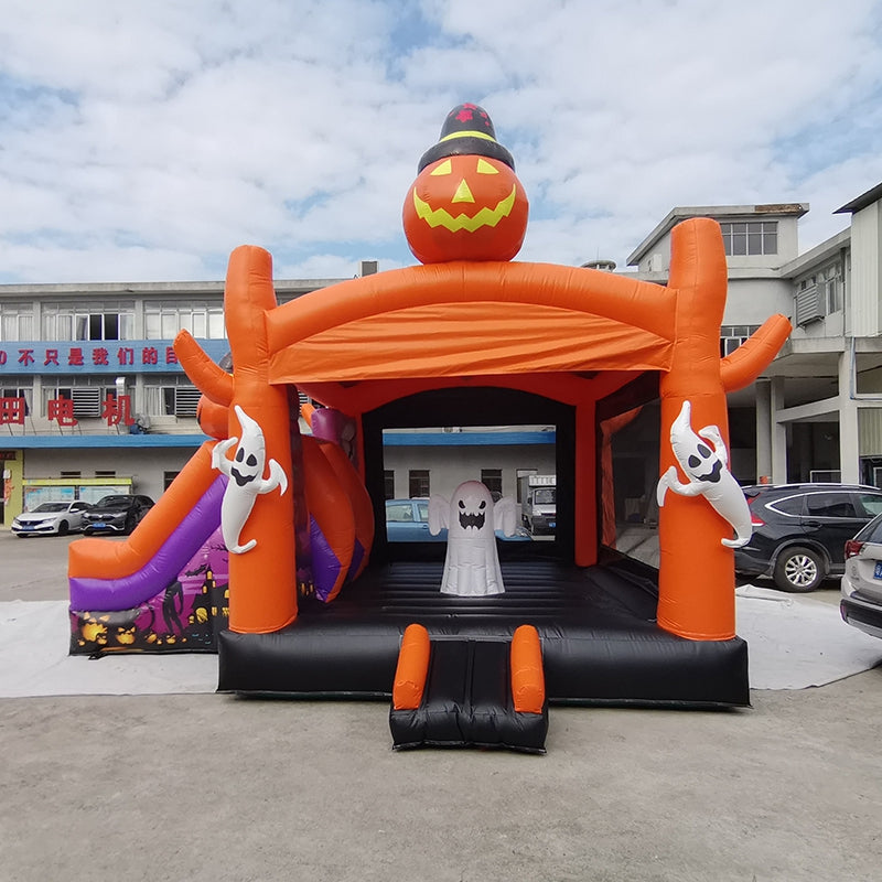 Kids Bouncy Castle Slide Pumpkin Thene Halloween Inflatable Haunted House BARRYHI03