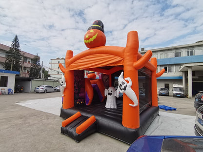 Kids Bouncy Castle Slide Pumpkin Thene Halloween Inflatable Haunted House BARRYHI03