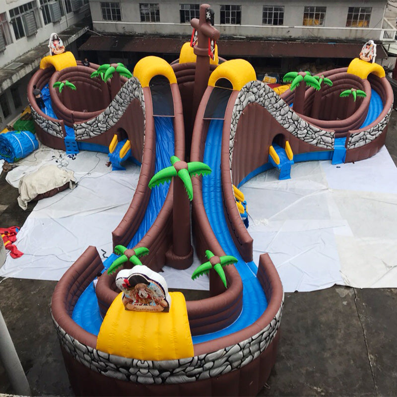 Fantasy Large 3 Slides Pirate Ship Inflatable Waterpark BARRYLWP010