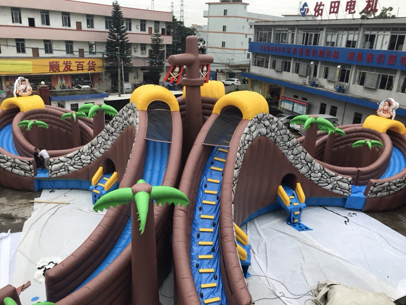 Fantasy Large 3 Slides Pirate Ship Inflatable Waterpark BARRYLWP010