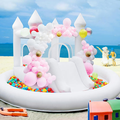 Kids Jumping Castle With Ball Pit N Slide White Bounce House For Sale BARRYWH011