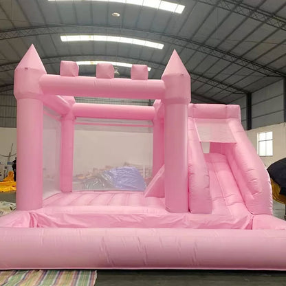 Pink Bouncy Castle With Slide White Bounce House With Ball Pit BARRYWH016