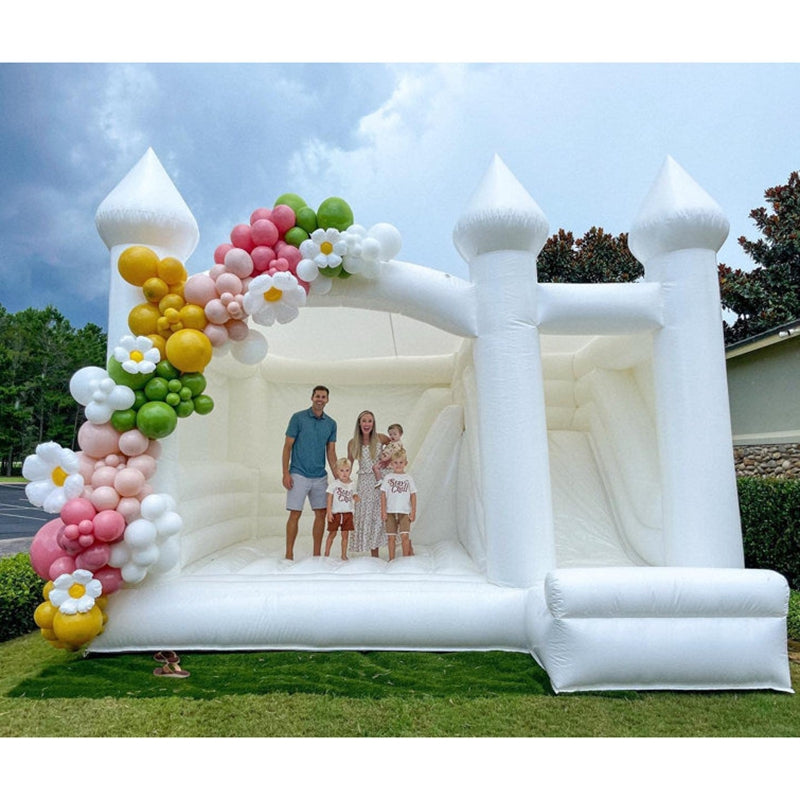 Commercial Large Inflatable Bouncer  White Bounce House With Balloons BARRYWH05