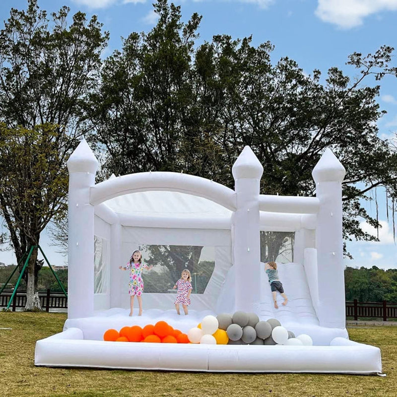 Pvc White Bounce House With Slide And Ball Pit BARRYWH06