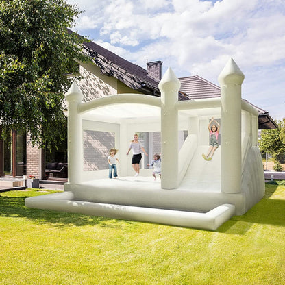 Pvc White Bounce House With Slide And Ball Pit BARRYWH06