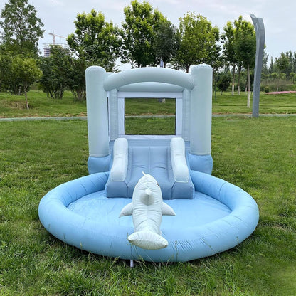 Dolphin Water Pool White Inflatable Bounce House With Ball Pit BARRYWH08