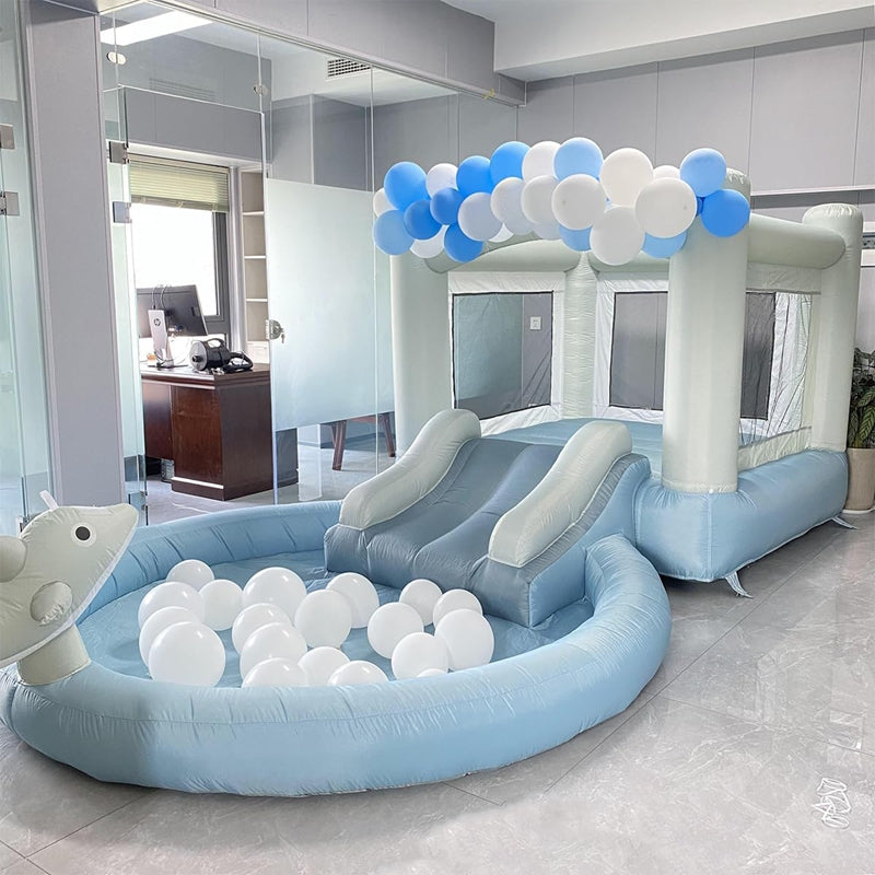 Dolphin Water Pool White Inflatable Bounce House With Ball Pit BARRYWH08