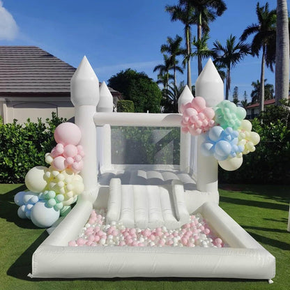 White Wedding Jumper Pvc Bouncy Castle With Slide And Ball Pit BARRYWH09