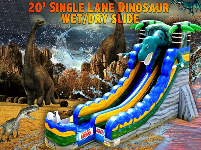 20' Single Lane Wet/Dry Dinosaur Inflatable Slide Dinosaur Waterslide BARRYWS011