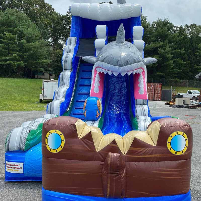 Single Lane Blue Shark Inflatable Water Slide BARRYWS03