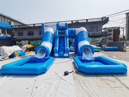 Heavy Duty Outdoor Climbing Two Tunnel Slides Blow Up Water Slide BARRYWS32